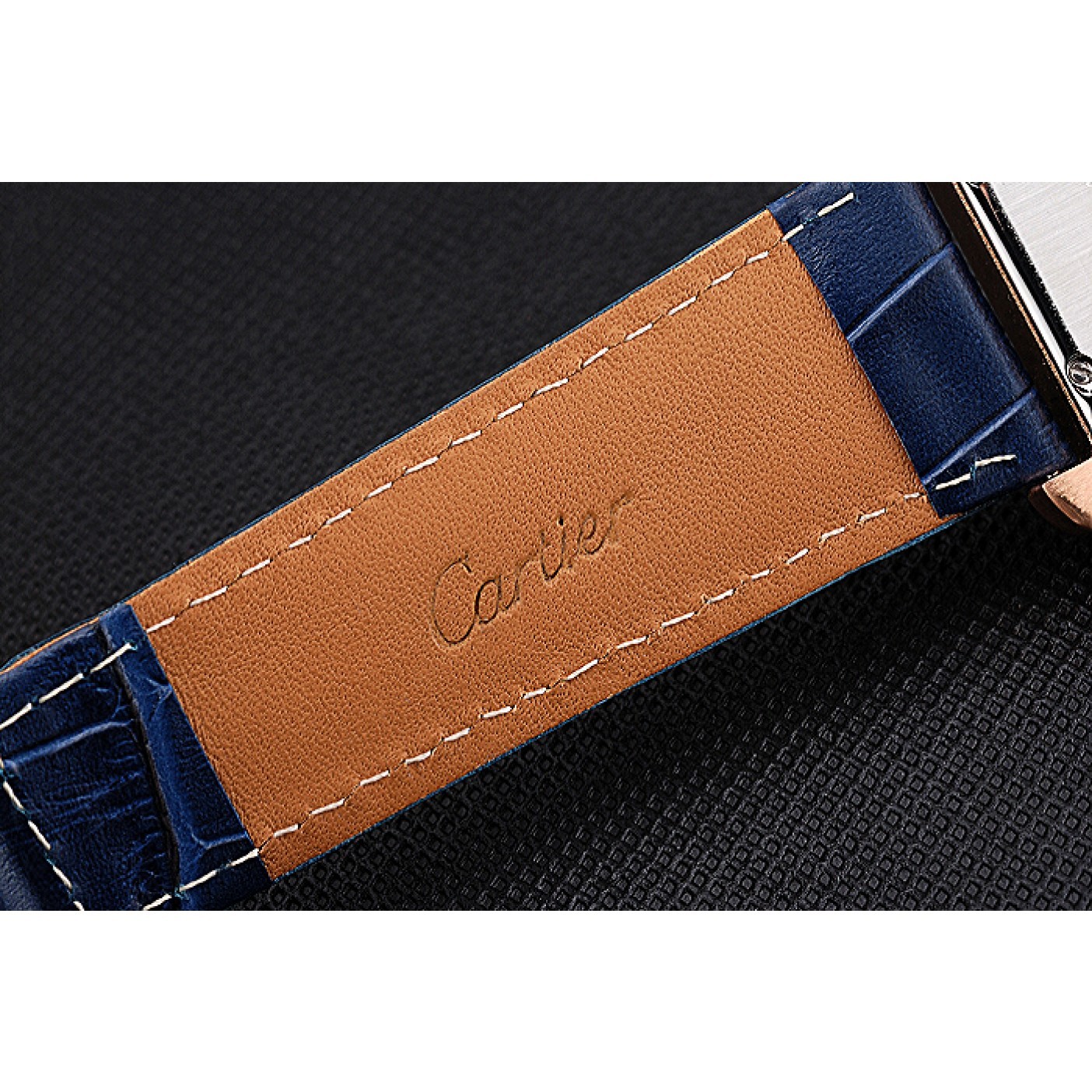 MiroTime Cartier Tank MC White Dial Gold Case Blue Leather Strap 622577