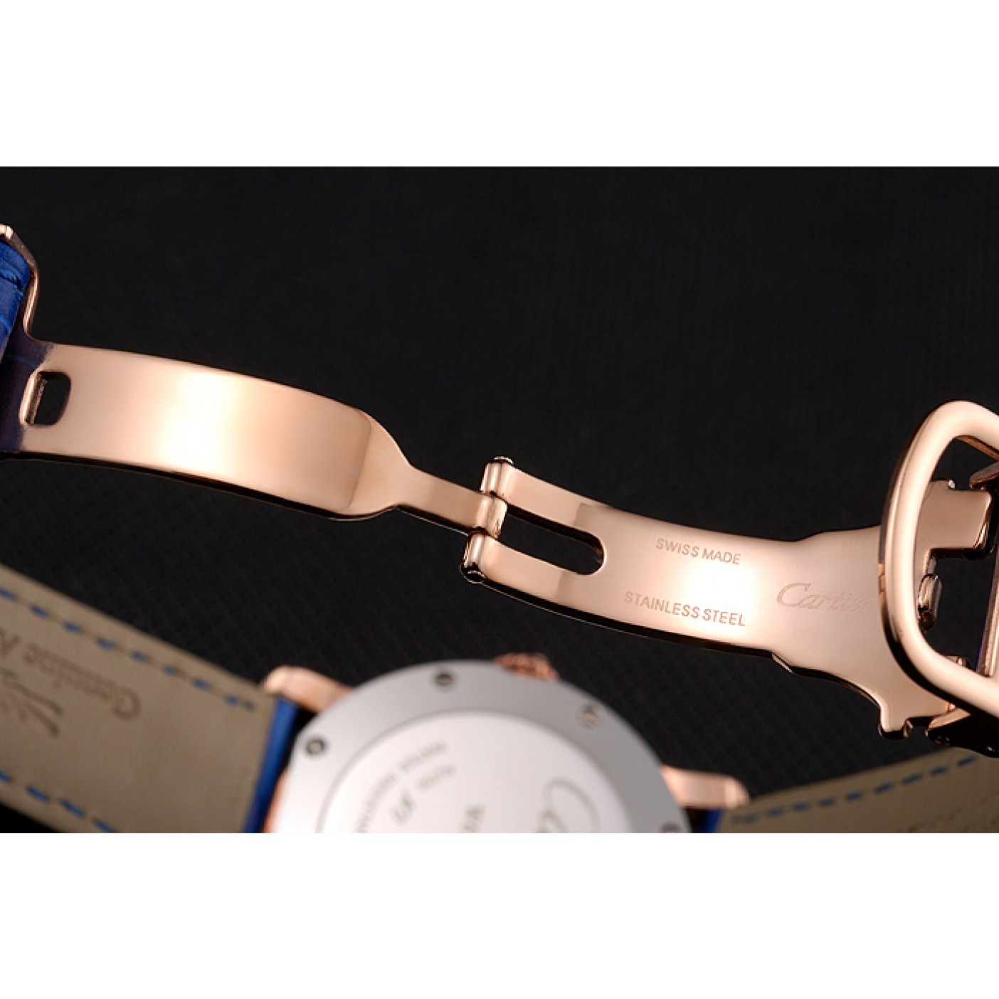MiroTime Cartier Ronde White Dial Diamond Bezel Rose Gold Case Blue Leather Strap