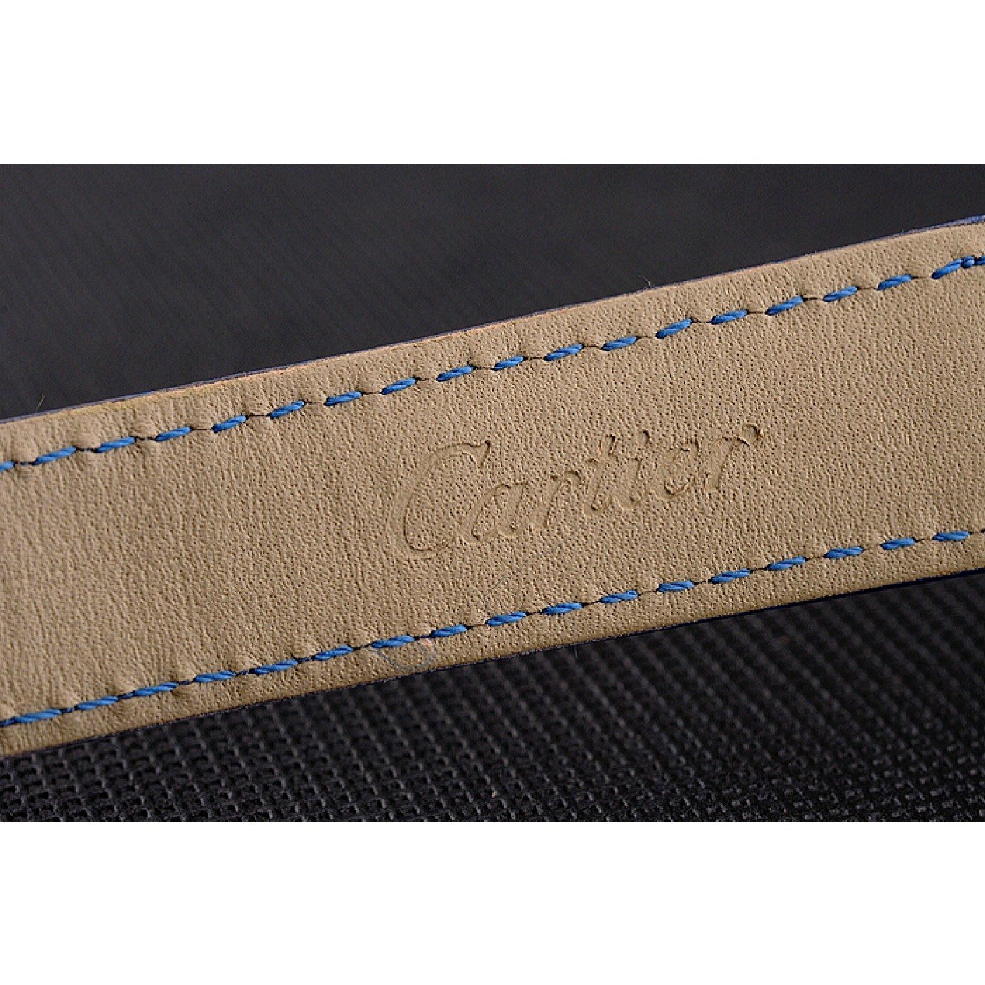 MiroTime Cartier Ronde White Dial Diamond Bezel Rose Gold Case Blue Leather Strap
