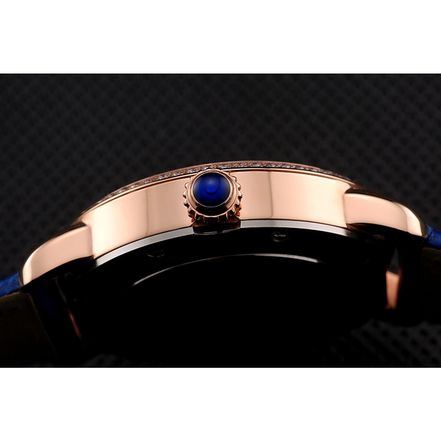 MiroTime Cartier Ronde White Dial Diamond Bezel Rose Gold Case Blue Leather Strap
