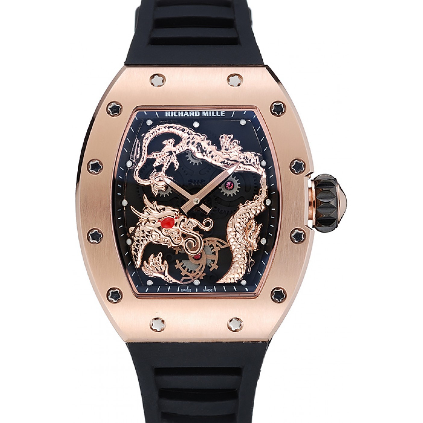 MiroTime Richard Mille RM 057 Tourbillon Dragon Jackie Chan Gold Case Black Rubber Bracelet 1454200