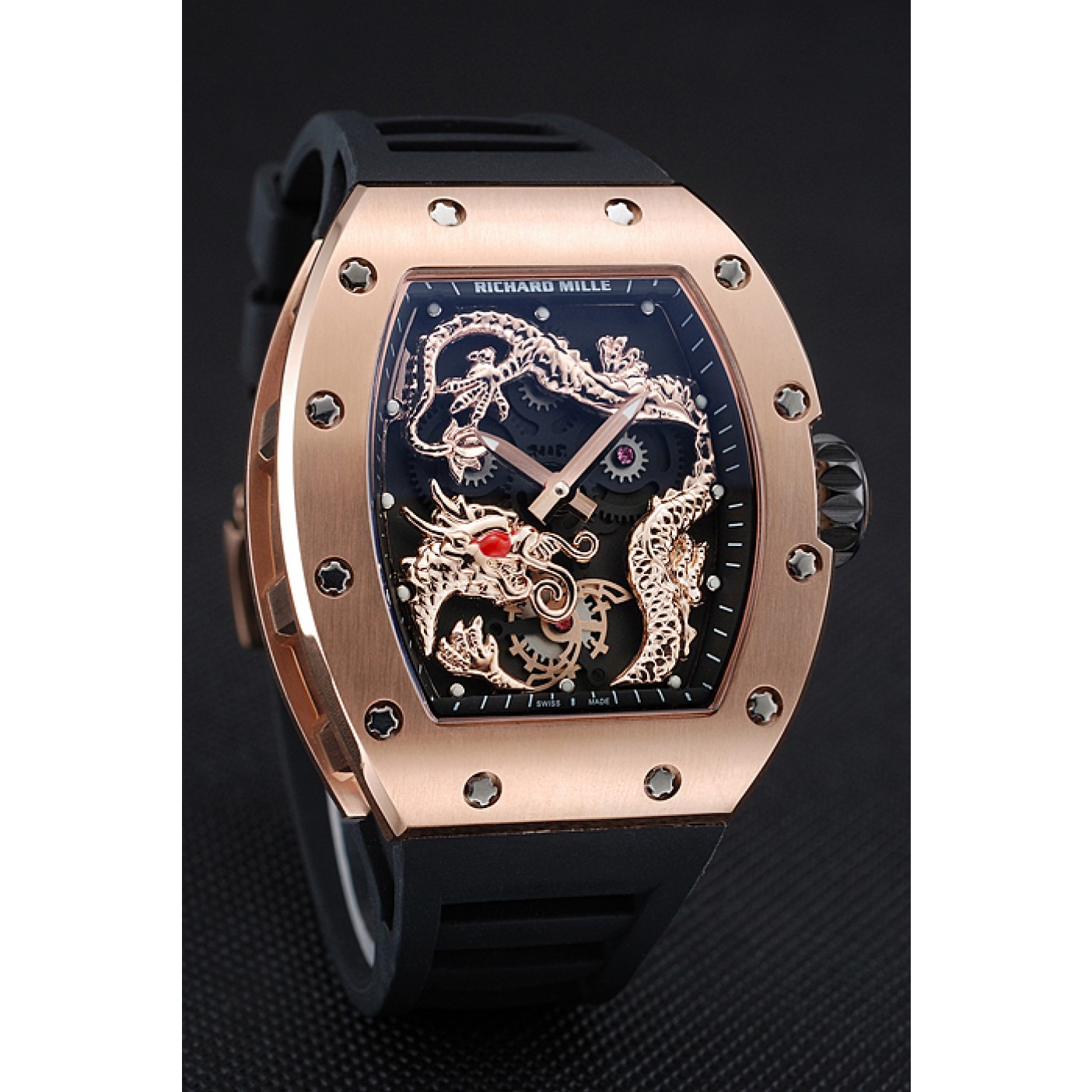 MiroTime Richard Mille RM 057 Tourbillon Dragon Jackie Chan Gold Case Black Rubber Bracelet 1454200