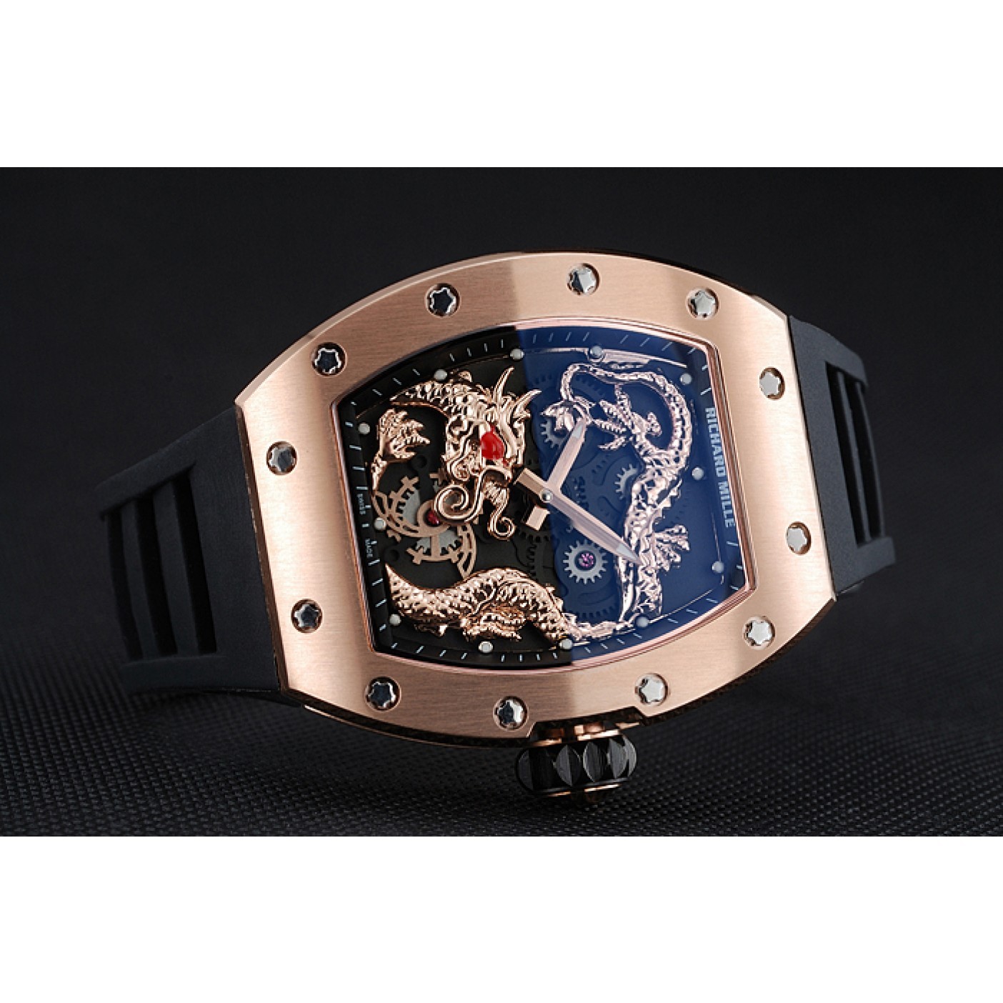 MiroTime Richard Mille RM 057 Tourbillon Dragon Jackie Chan Gold Case Black Rubber Bracelet 1454200
