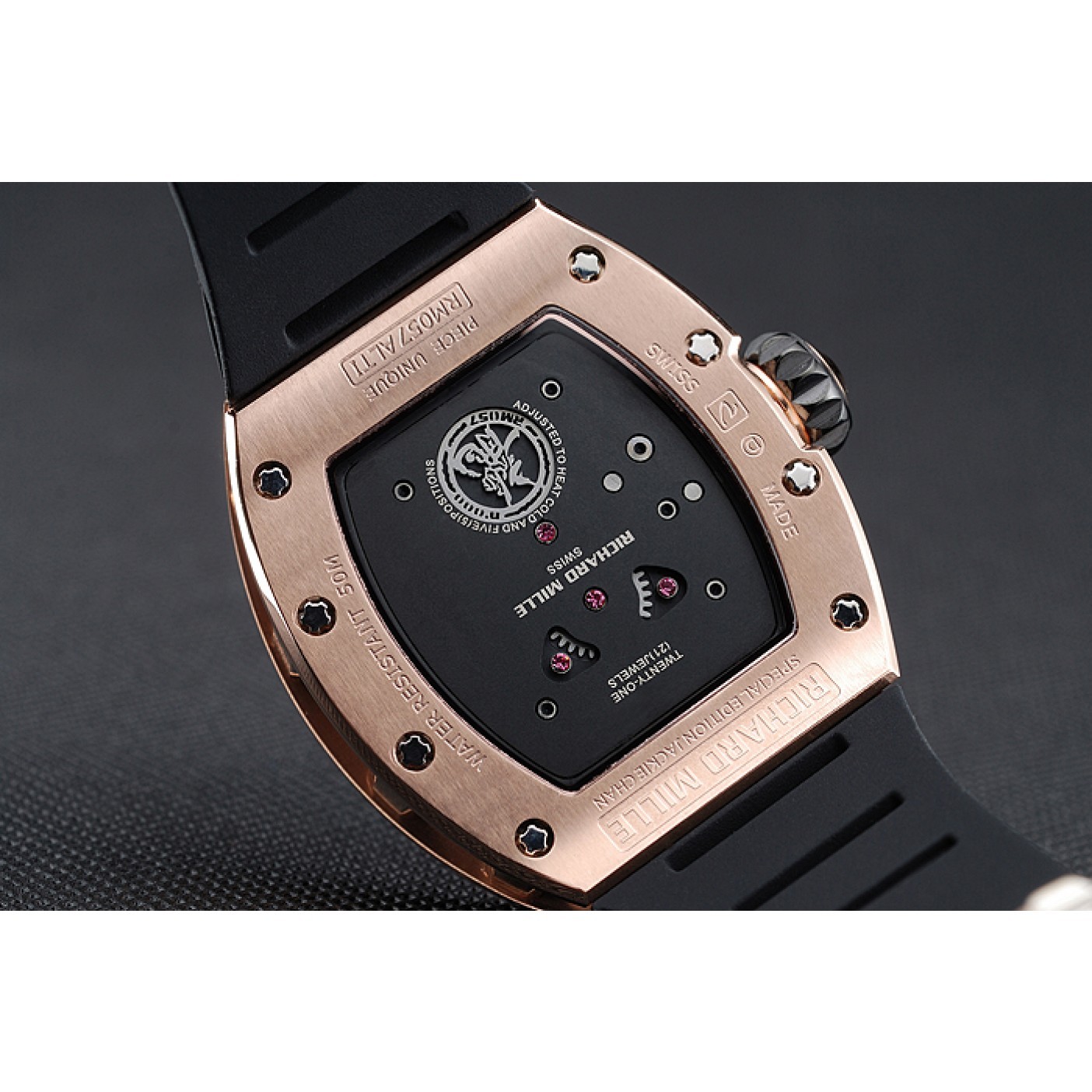 MiroTime Richard Mille RM 057 Tourbillon Dragon Jackie Chan Gold Case Black Rubber Bracelet 1454200