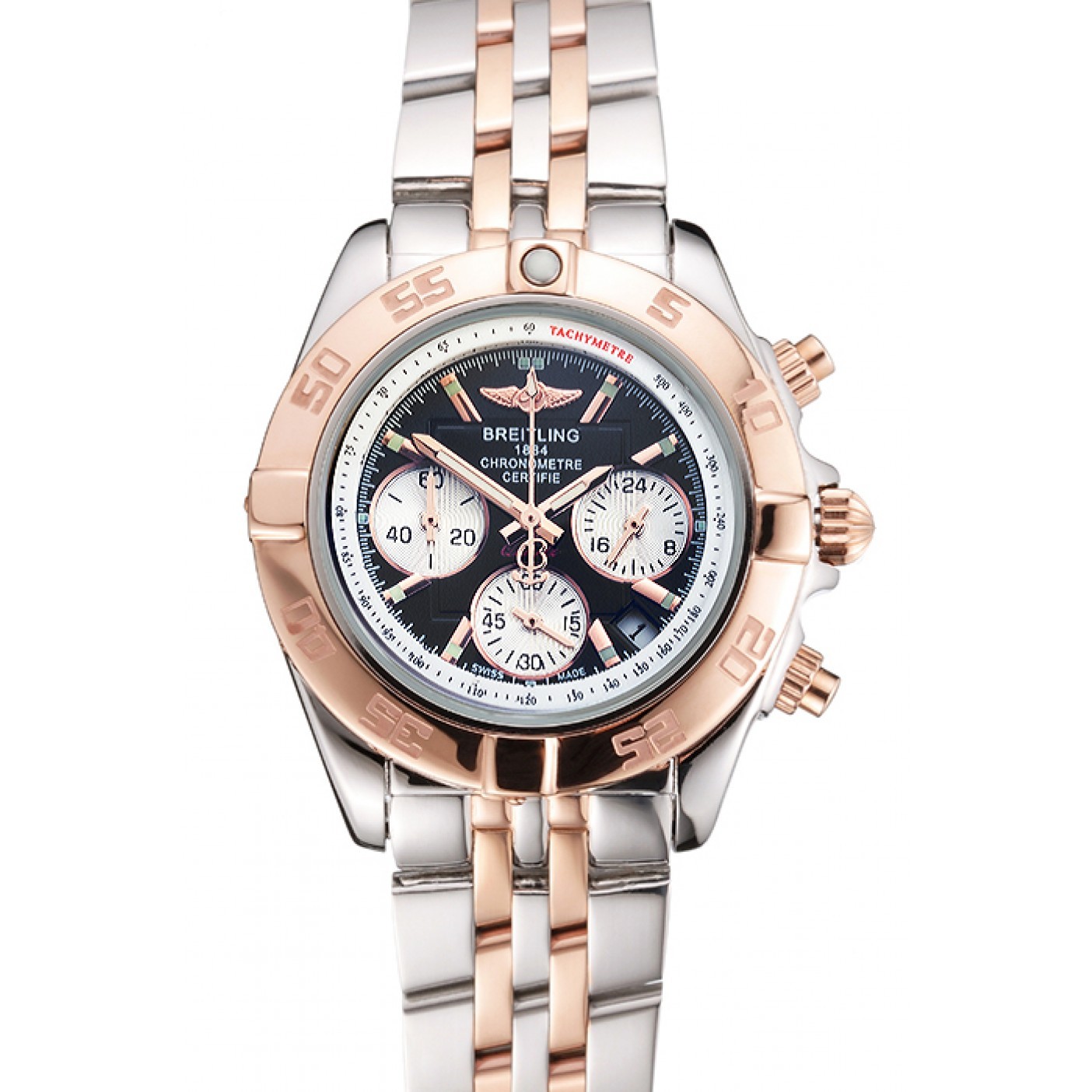 MiroTime Breitling Chronomat Quartz Dark Blue Dial Rose Gold Case Stainless Steel Case Two Tone Bracelet