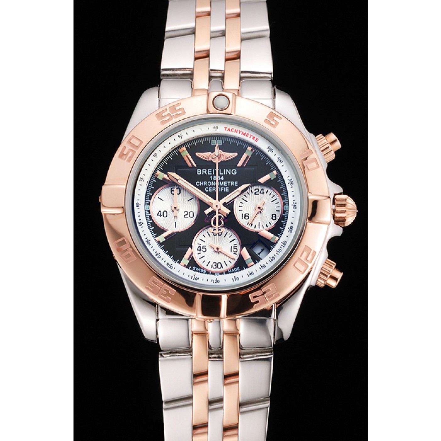MiroTime Breitling Chronomat Quartz Dark Blue Dial Rose Gold Case Stainless Steel Case Two Tone Bracelet