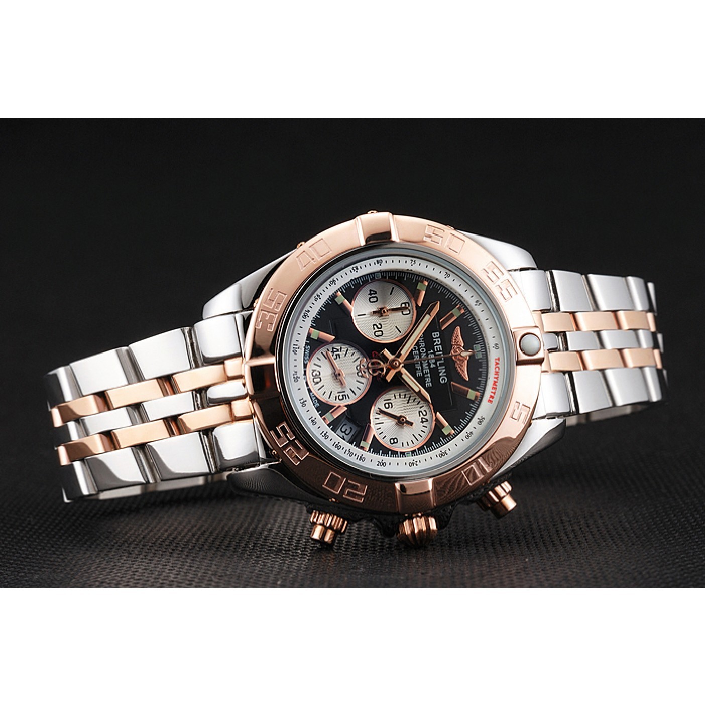 MiroTime Breitling Chronomat Quartz Dark Blue Dial Rose Gold Case Stainless Steel Case Two Tone Bracelet