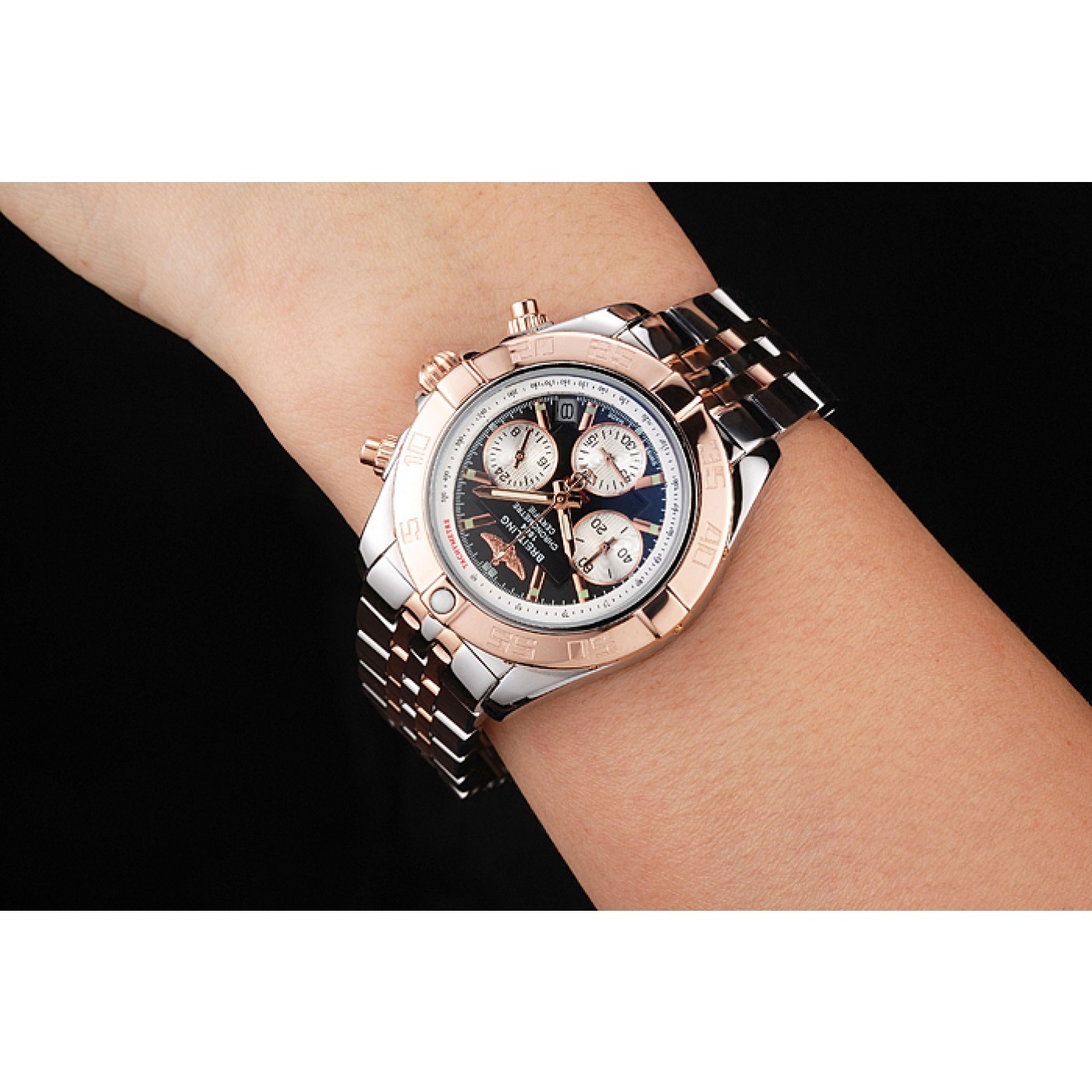 MiroTime Breitling Chronomat Quartz Dark Blue Dial Rose Gold Case Stainless Steel Case Two Tone Bracelet