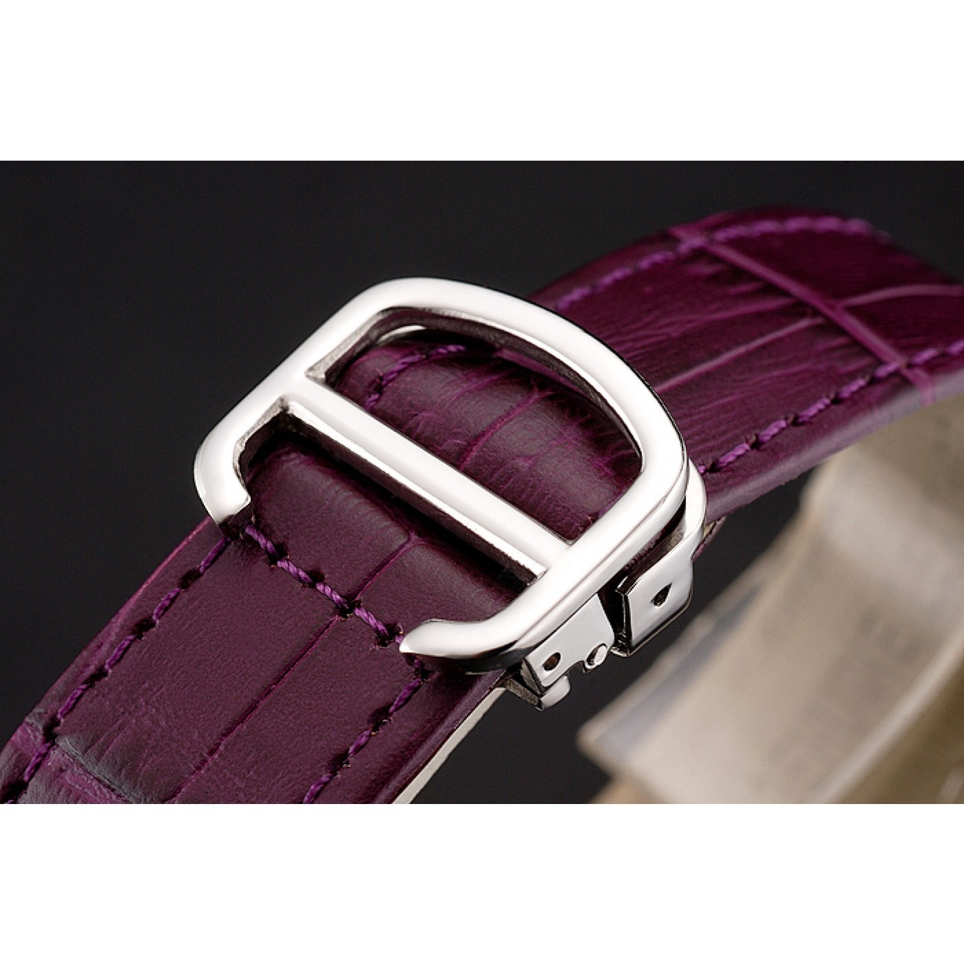 MiroTime Cartier Ronde Louis Silver Diamond Case White Dial Purple Leather Bracelet 1454009