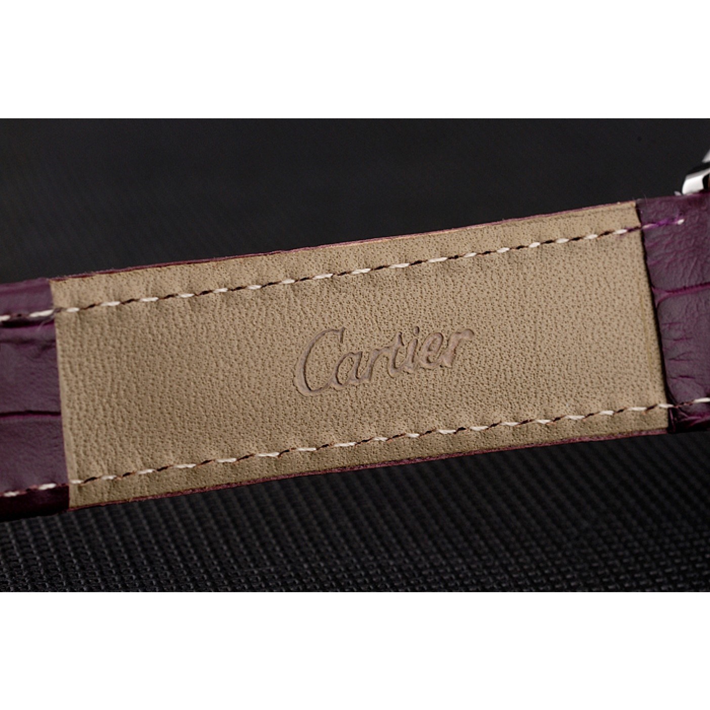MiroTime Cartier Ronde Louis Silver Diamond Case White Dial Purple Leather Bracelet 1454009
