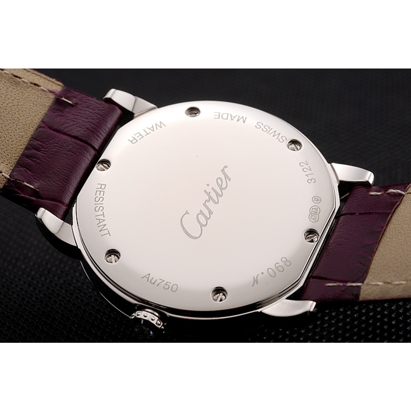 MiroTime Cartier Ronde Louis Silver Diamond Case White Dial Purple Leather Bracelet 1454009