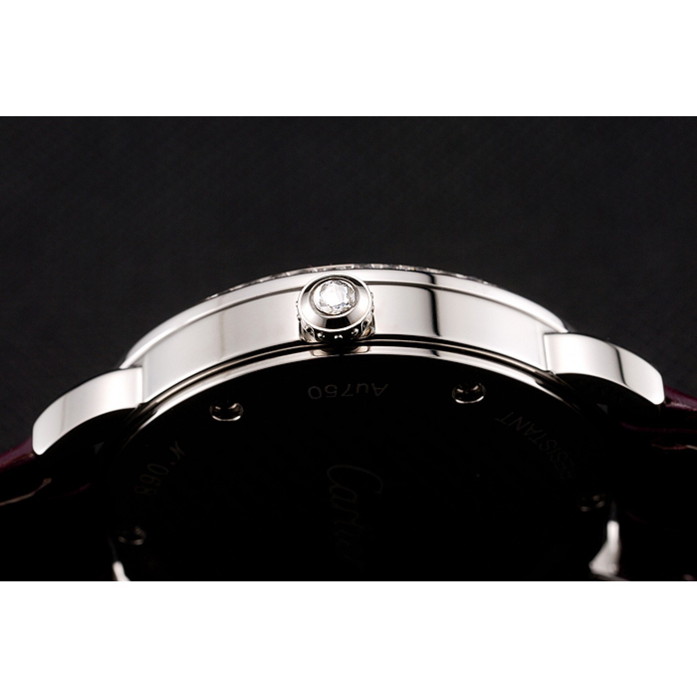 MiroTime Cartier Ronde Louis Silver Diamond Case White Dial Purple Leather Bracelet 1454009