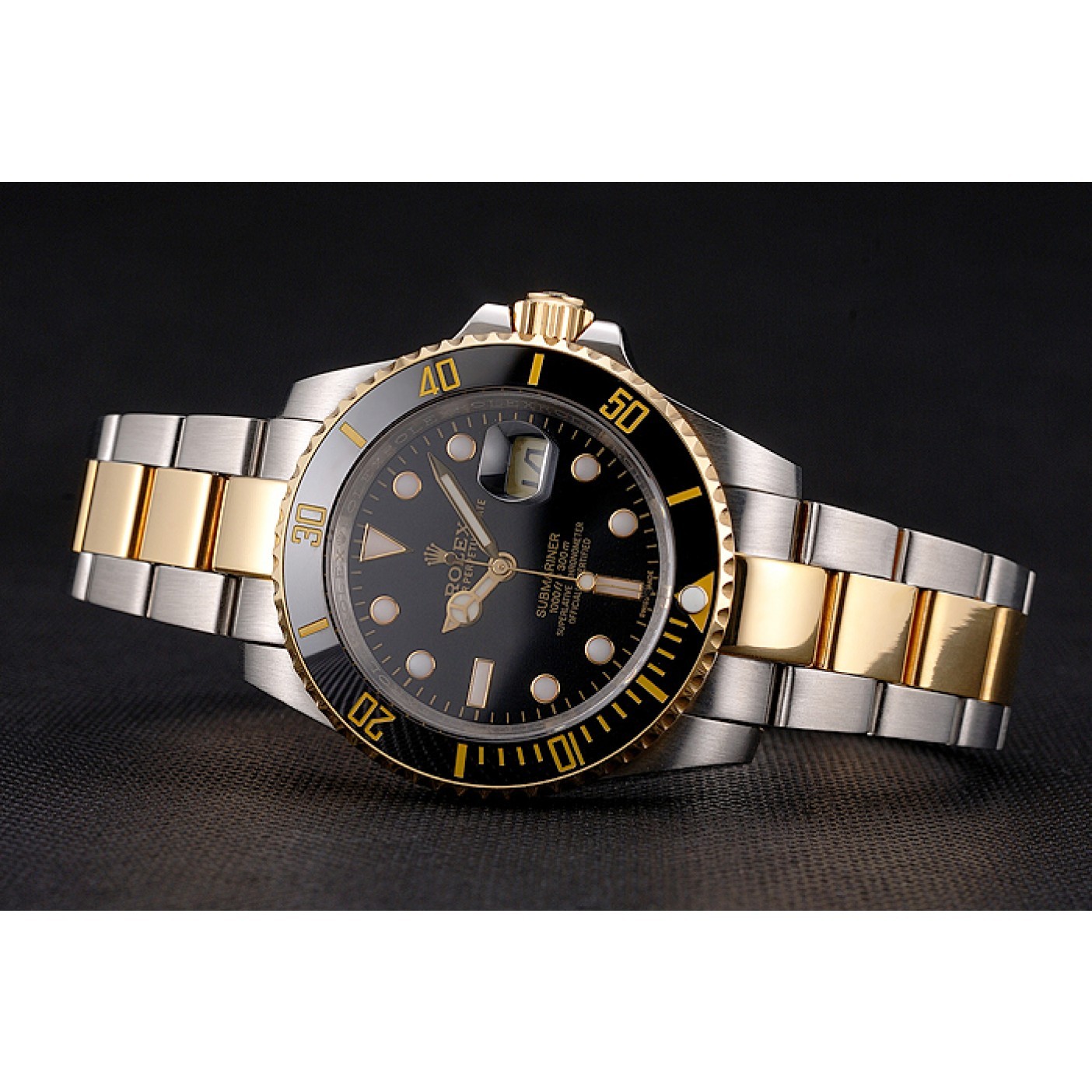 MiroTime Swiss Rolex Submariner Black Dial And Bezel Two Tone Steel Gold Bracelet