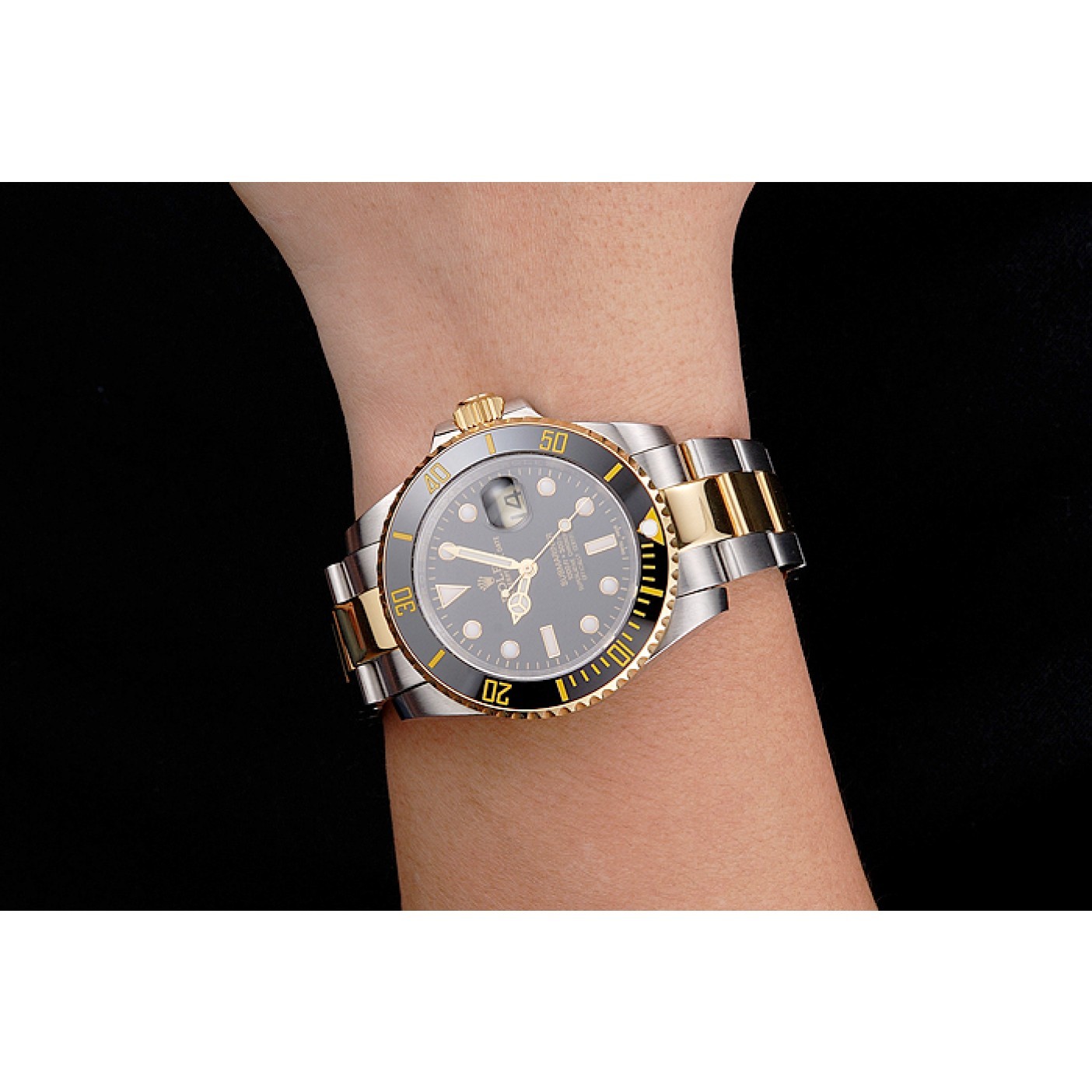 MiroTime Swiss Rolex Submariner Black Dial And Bezel Two Tone Steel Gold Bracelet