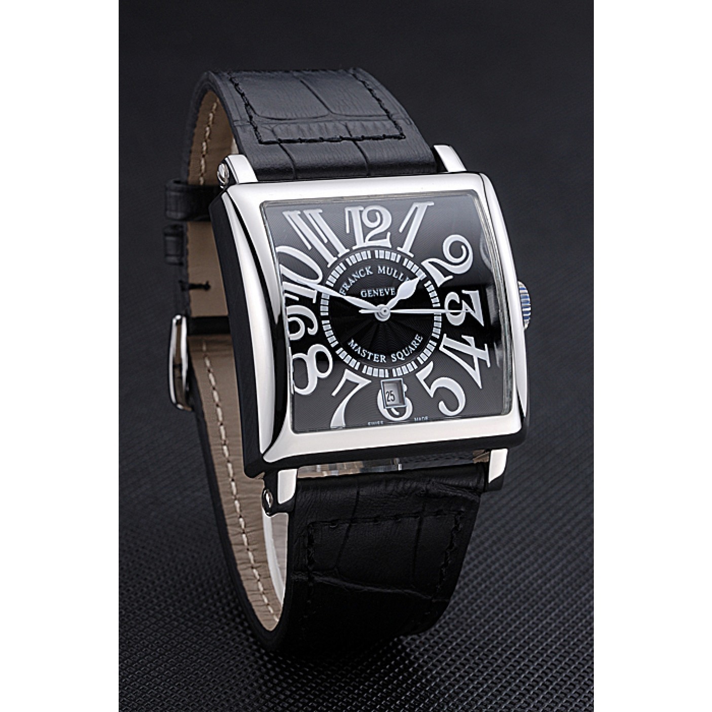 MiroTime Franck Muller Master Square Black Dial Silver Case Black Leather Band 622353