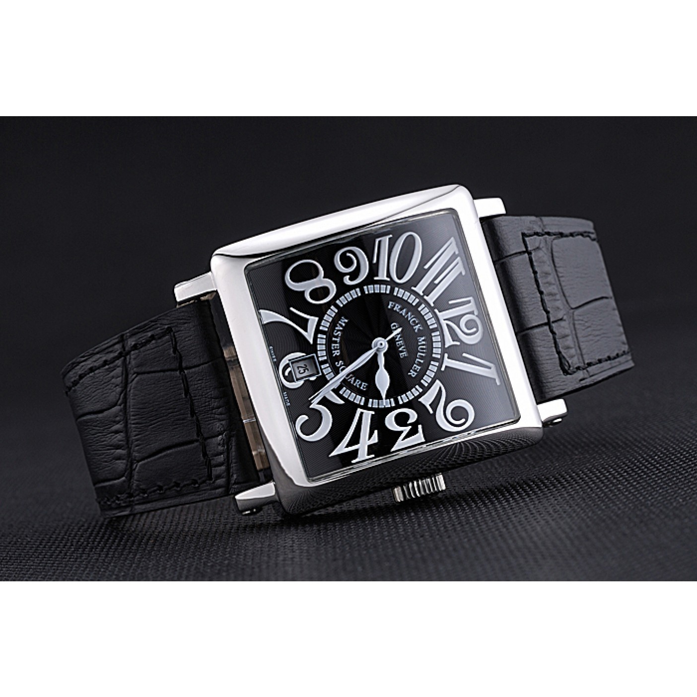 MiroTime Franck Muller Master Square Black Dial Silver Case Black Leather Band 622353
