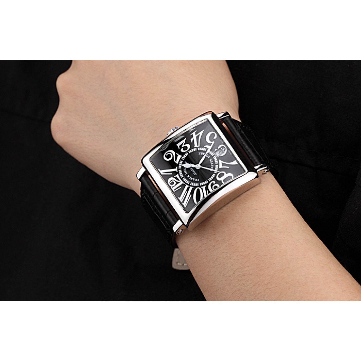 MiroTime Franck Muller Master Square Black Dial Silver Case Black Leather Band 622353
