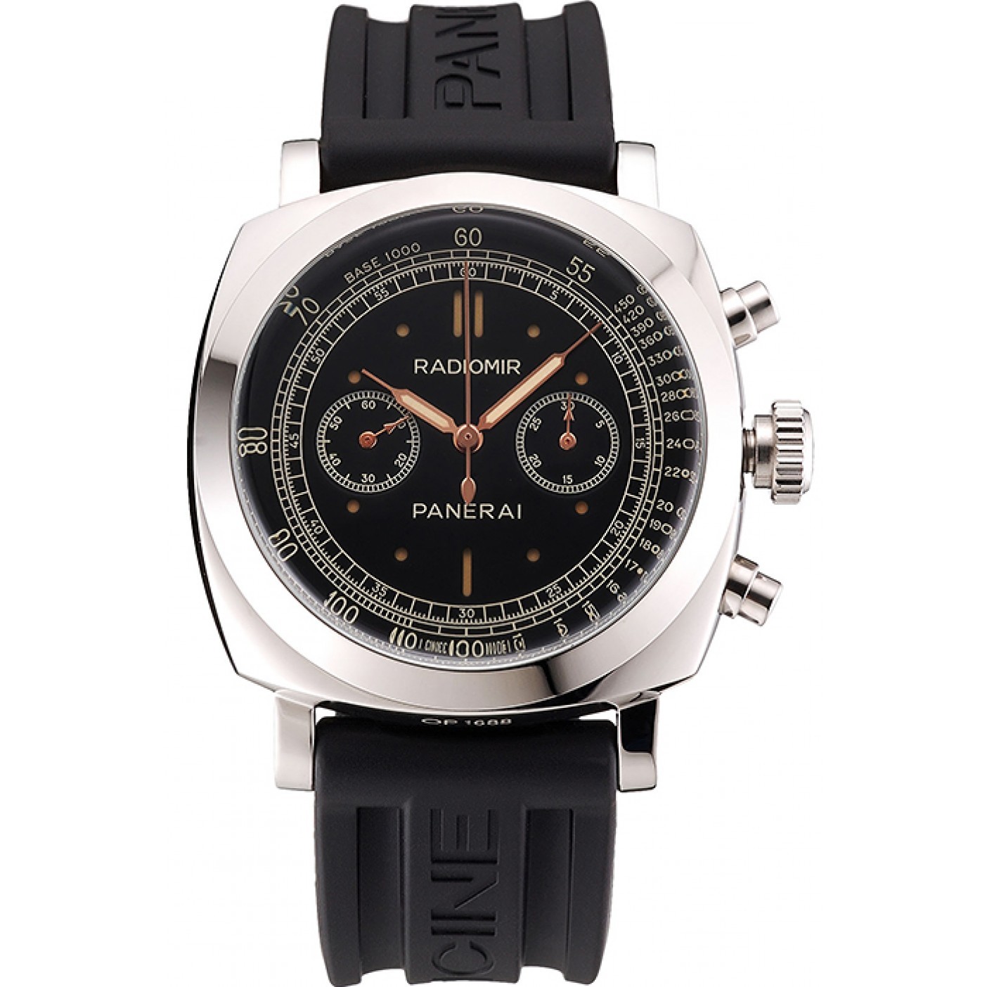 MiroTime Swiss Panerai Radiomir 1940 Chronograph Black Dial Stainless Steel Case Black Rubber Strap