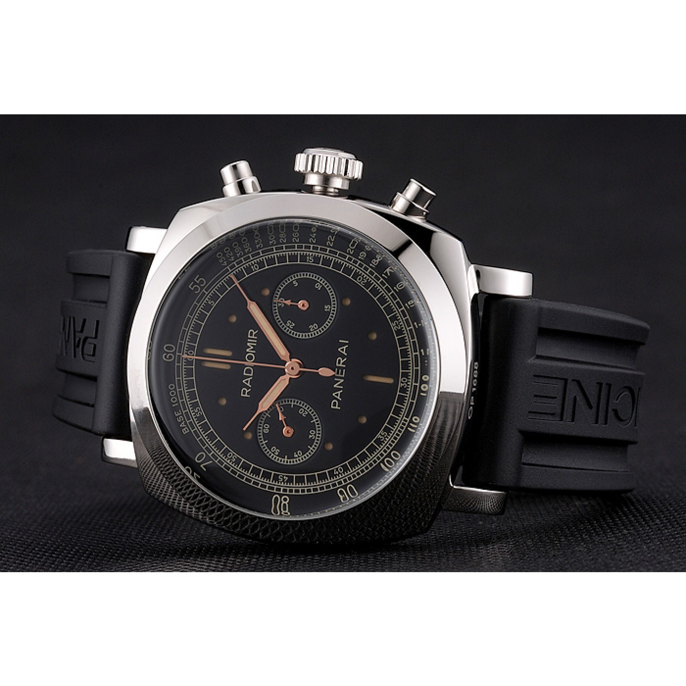 MiroTime Swiss Panerai Radiomir 1940 Chronograph Black Dial Stainless Steel Case Black Rubber Strap