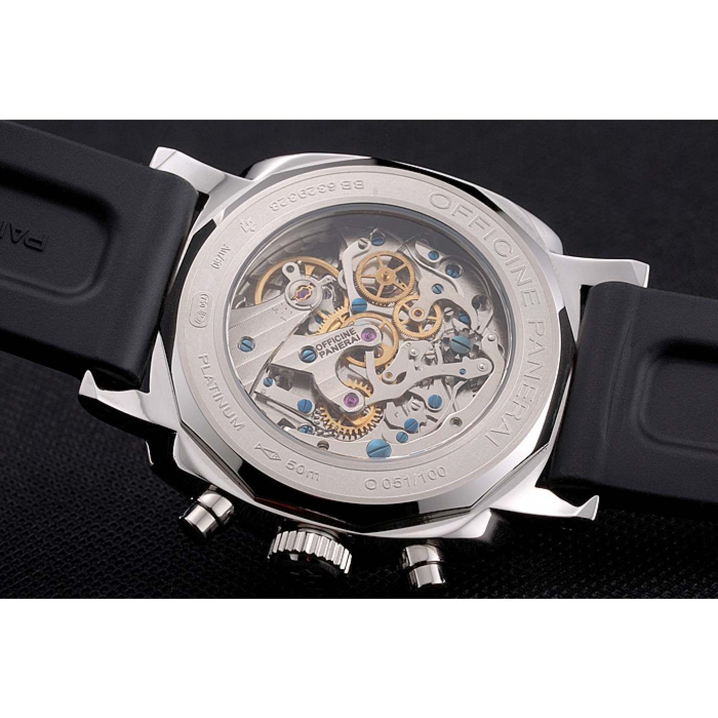 MiroTime Swiss Panerai Radiomir 1940 Chronograph Black Dial Stainless Steel Case Black Rubber Strap