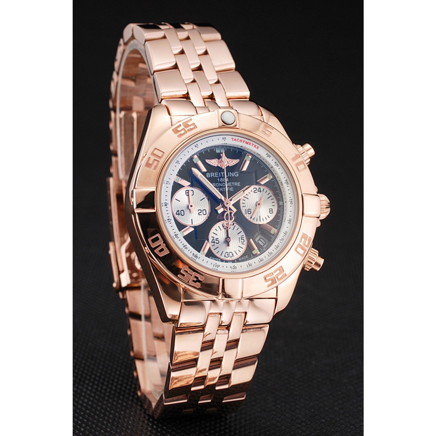 MiroTime Breitling Chronomat Quartz Dark Blue Dial Rose Gold Case And Bracelet
