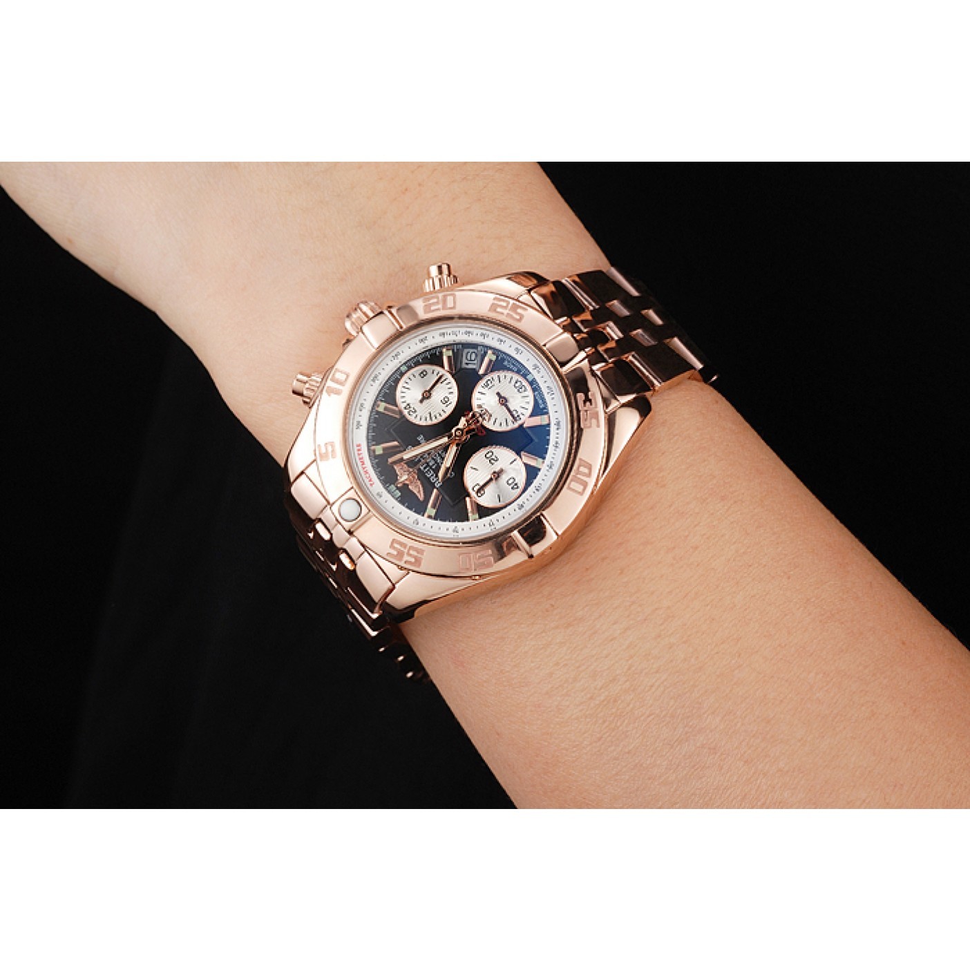 MiroTime Breitling Chronomat Quartz Dark Blue Dial Rose Gold Case And Bracelet