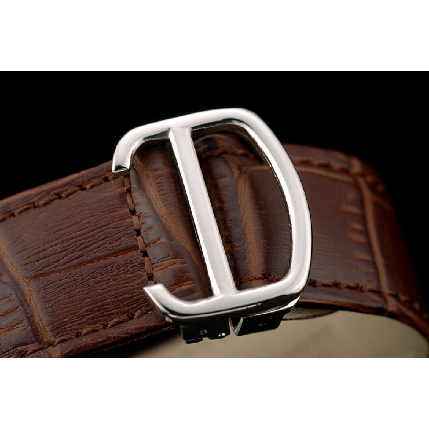 MiroTime Cartier Calibre White Dial Diamonds Two Tone Case Brown Leather Bracelet
