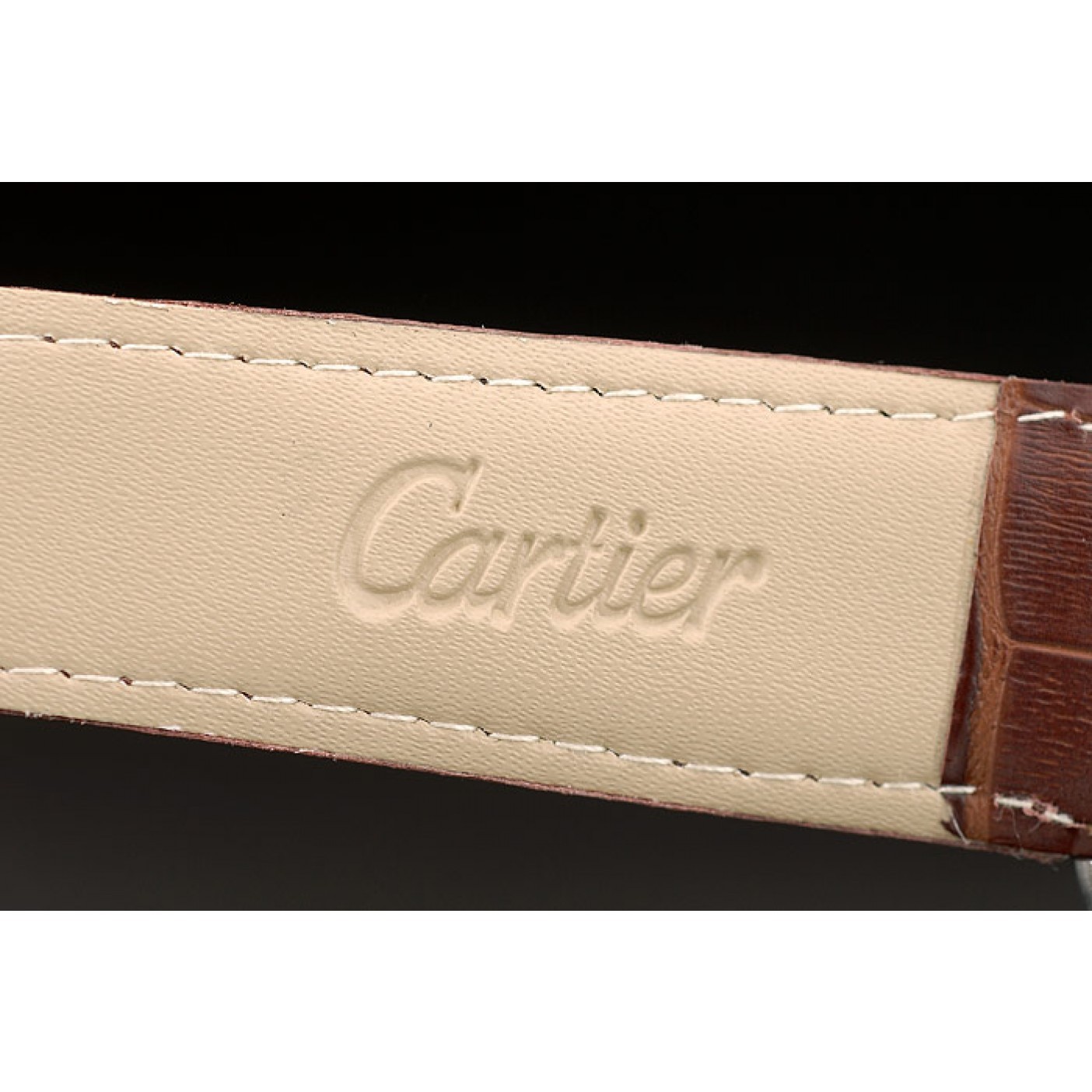 MiroTime Cartier Calibre White Dial Diamonds Two Tone Case Brown Leather Bracelet