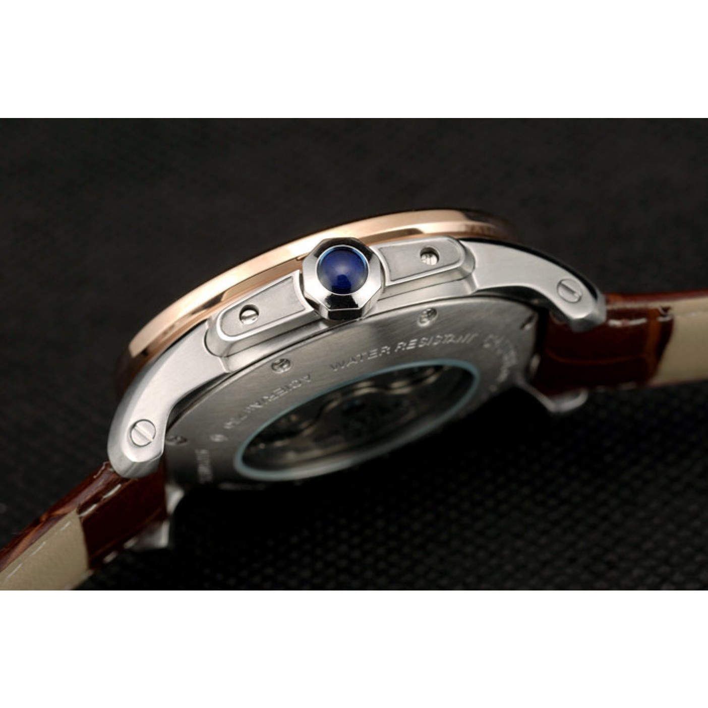 MiroTime Cartier Calibre White Dial Diamonds Two Tone Case Brown Leather Bracelet