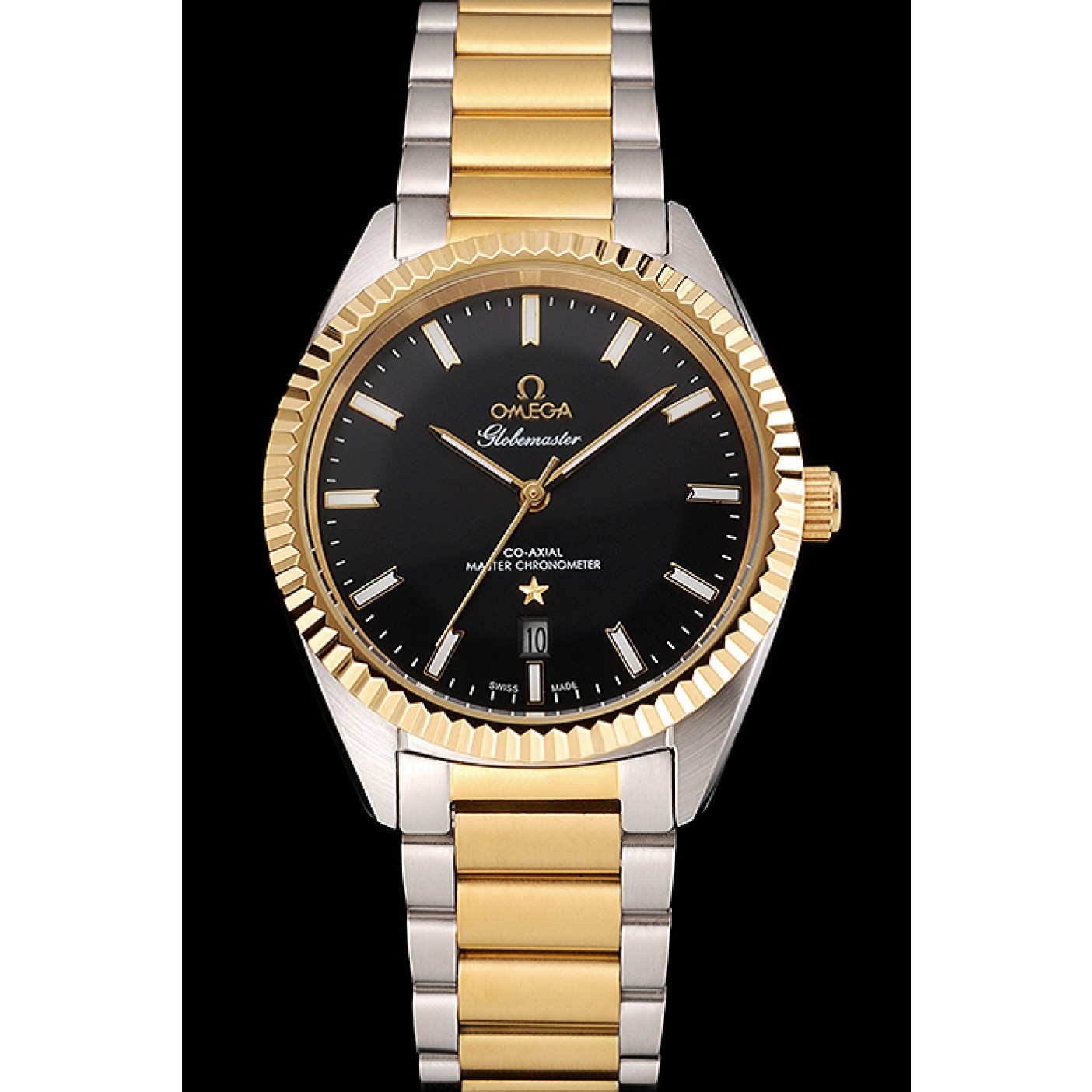 MiroTime Omega Globemaster Black Dial Stainless Steel Case Gold Bezel Two Tone Bracelet