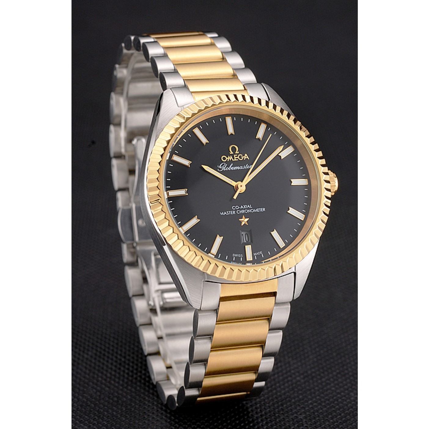 MiroTime Omega Globemaster Black Dial Stainless Steel Case Gold Bezel Two Tone Bracelet