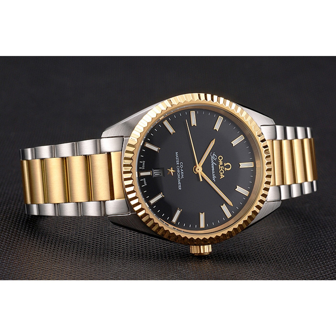 MiroTime Omega Globemaster Black Dial Stainless Steel Case Gold Bezel Two Tone Bracelet