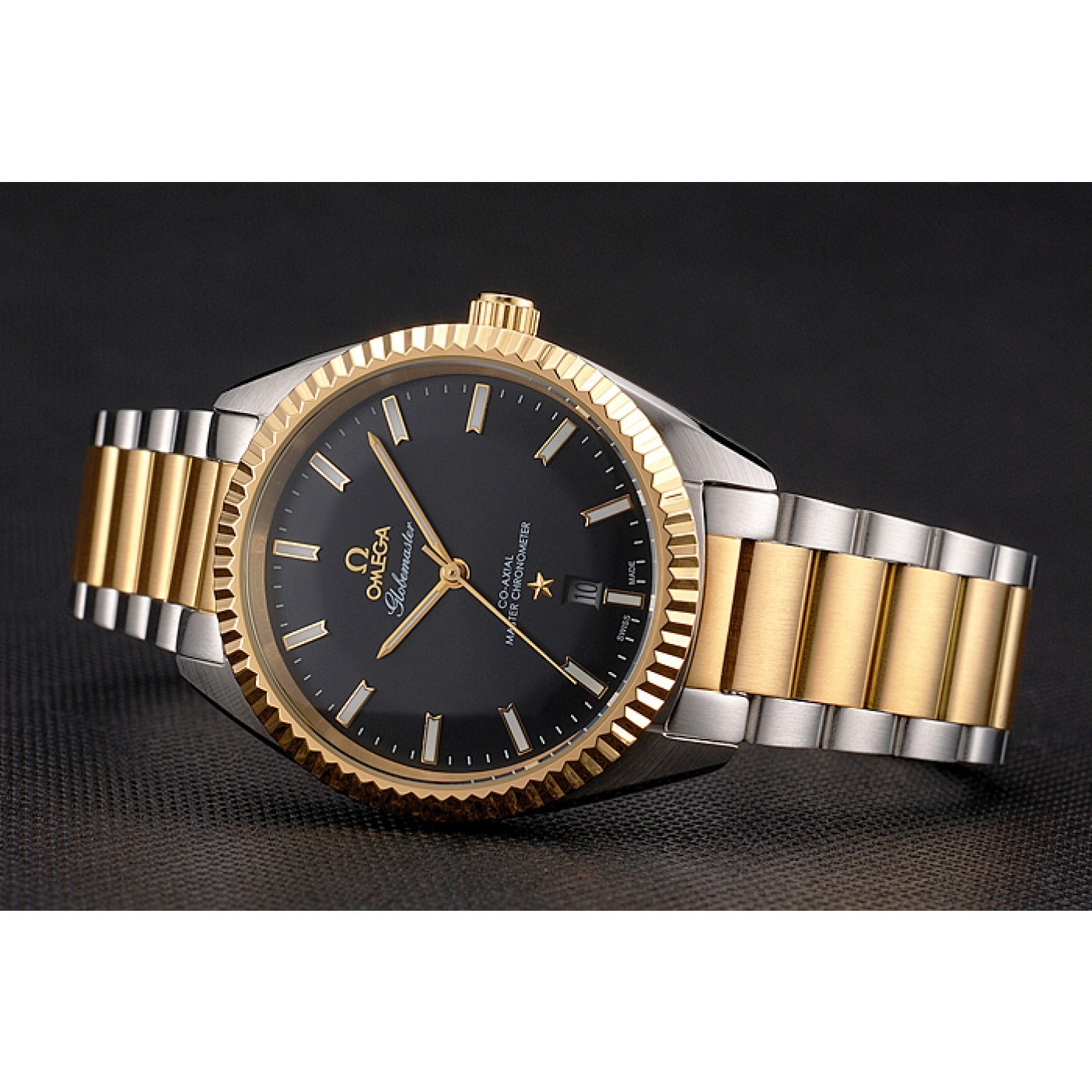 MiroTime Omega Globemaster Black Dial Stainless Steel Case Gold Bezel Two Tone Bracelet