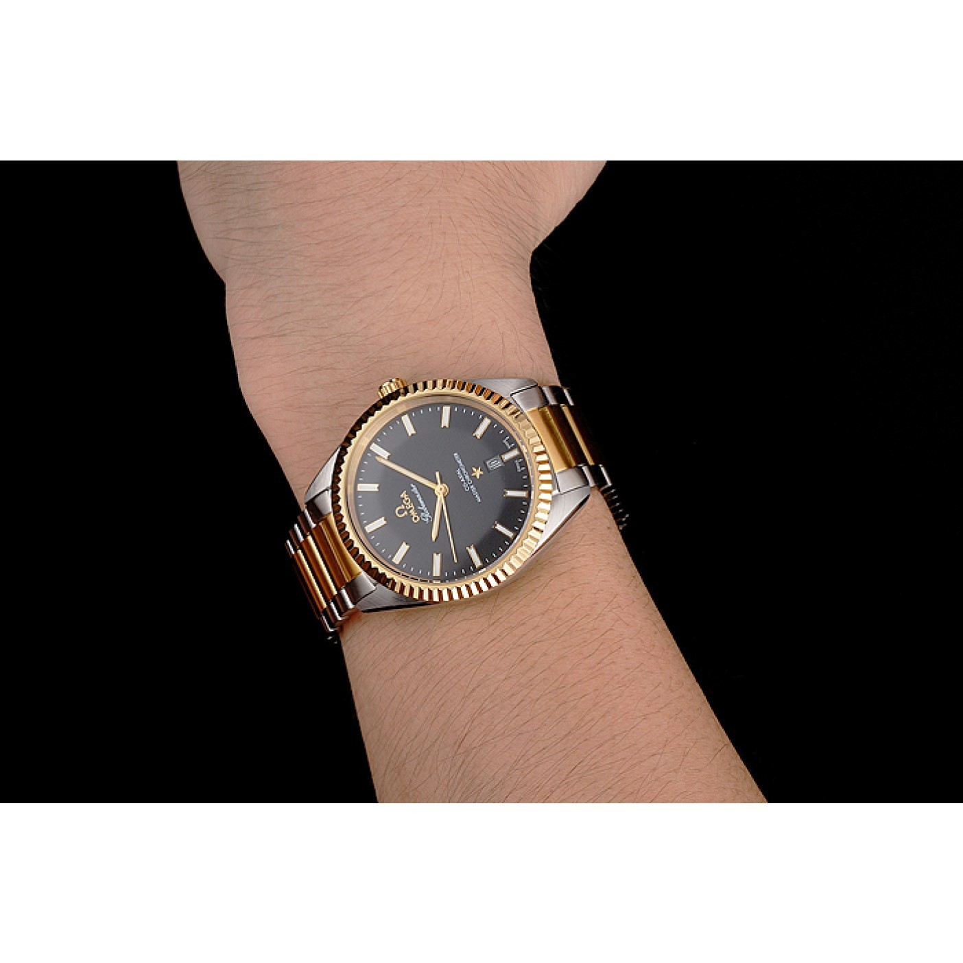 MiroTime Omega Globemaster Black Dial Stainless Steel Case Gold Bezel Two Tone Bracelet