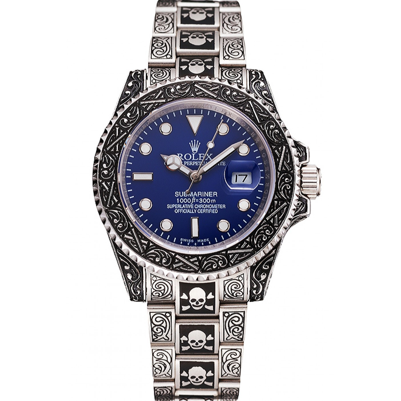 MiroTime Swiss Rolex Submariner Skull Limited Edition Blue Dial Vintage Case And Bracelet 1454091