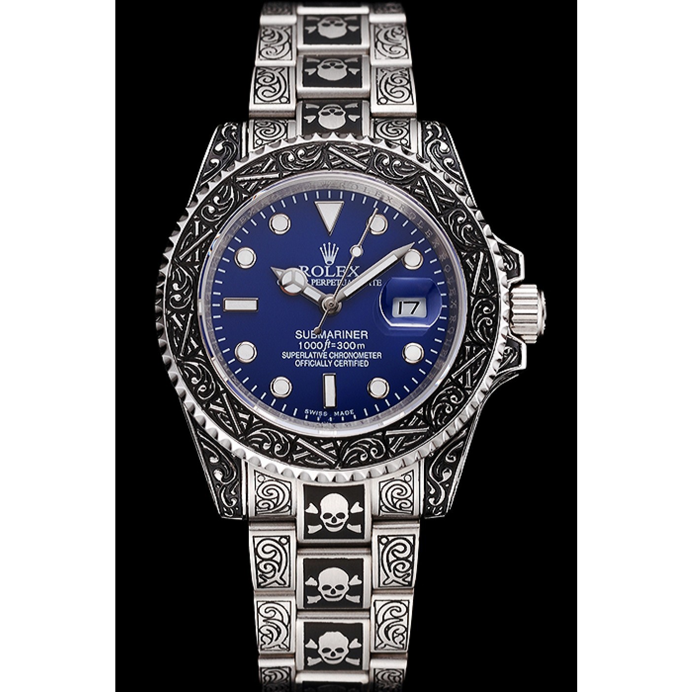 MiroTime Swiss Rolex Submariner Skull Limited Edition Blue Dial Vintage Case And Bracelet 1454091