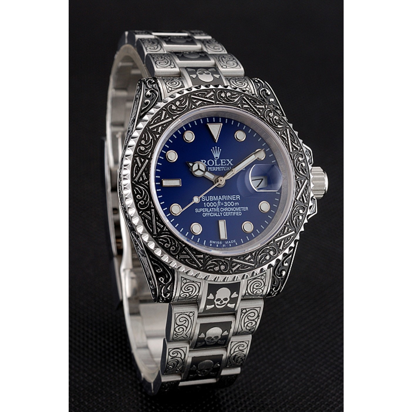 MiroTime Swiss Rolex Submariner Skull Limited Edition Blue Dial Vintage Case And Bracelet 1454091
