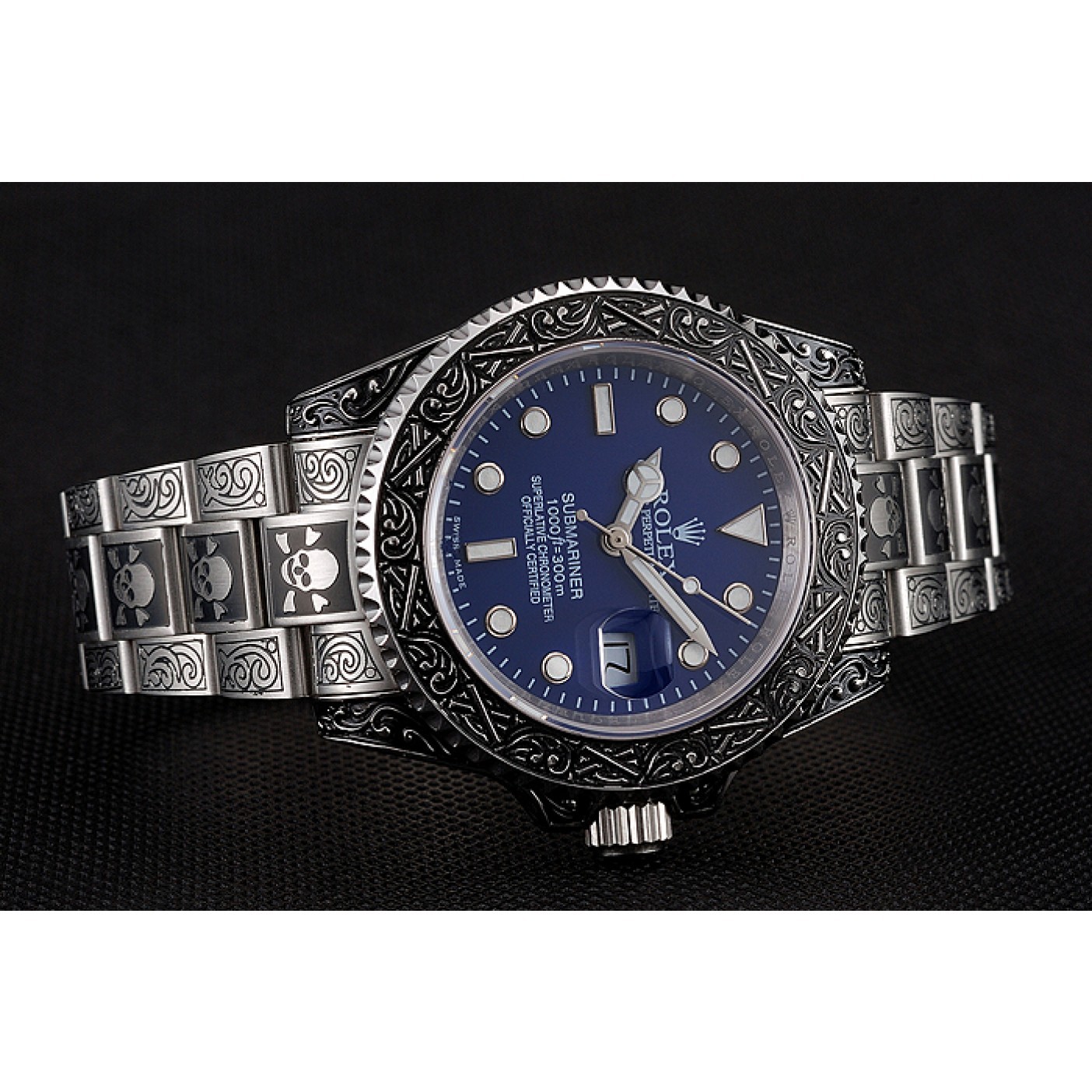 MiroTime Swiss Rolex Submariner Skull Limited Edition Blue Dial Vintage Case And Bracelet 1454091