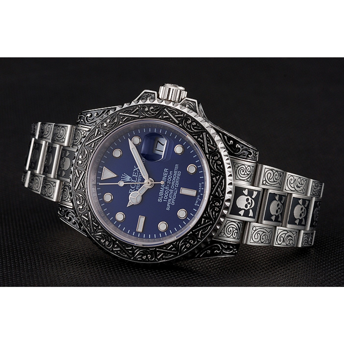 MiroTime Swiss Rolex Submariner Skull Limited Edition Blue Dial Vintage Case And Bracelet 1454091