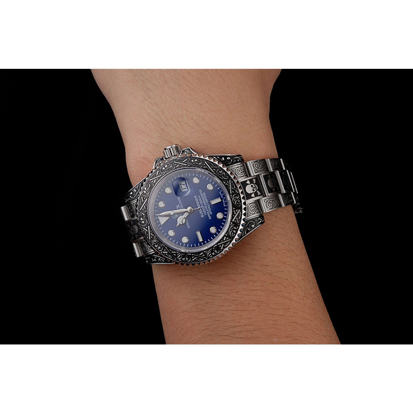 MiroTime Swiss Rolex Submariner Skull Limited Edition Blue Dial Vintage Case And Bracelet 1454091