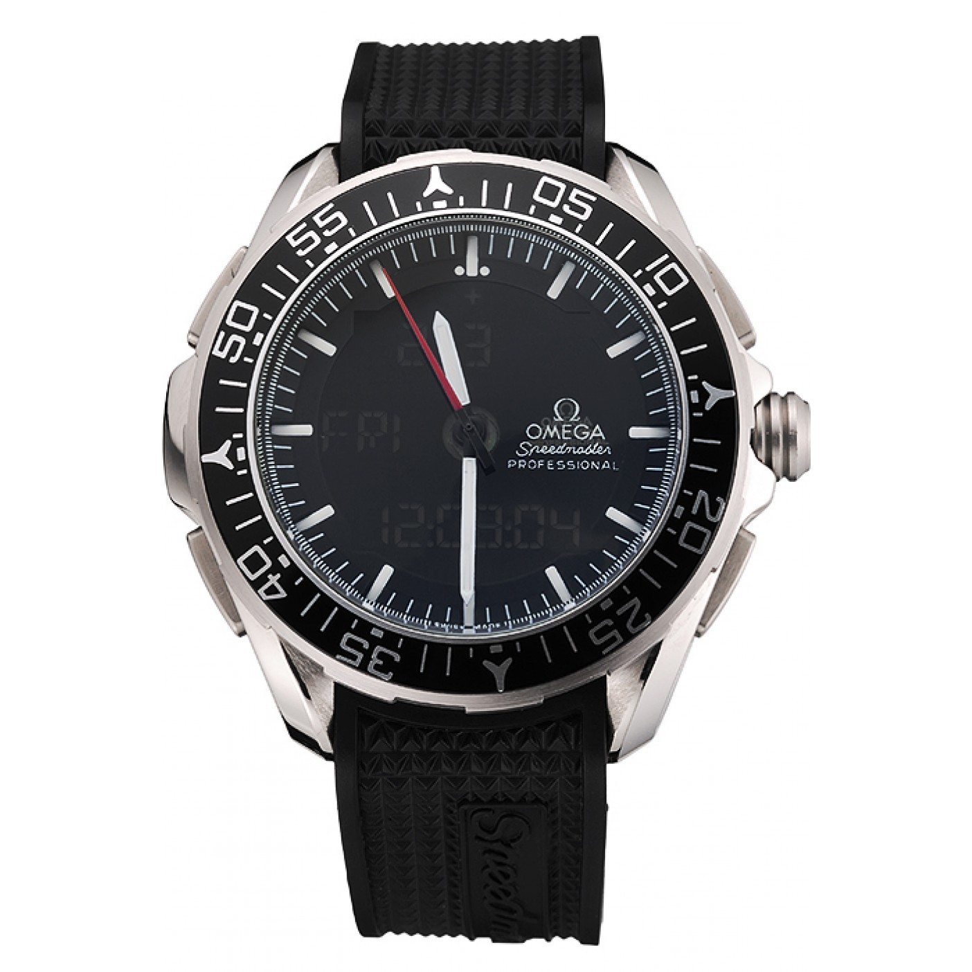 MiroTime Omega Speedmaster Skywalker X-33 Black Dial White On Black Bezel Stainless Steel Case Black Rubber Strap