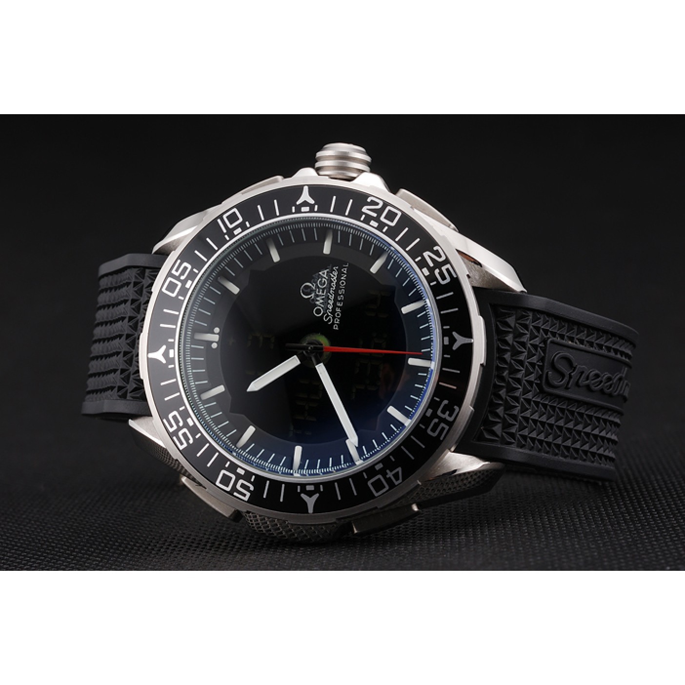 MiroTime Omega Speedmaster Skywalker X-33 Black Dial White On Black Bezel Stainless Steel Case Black Rubber Strap
