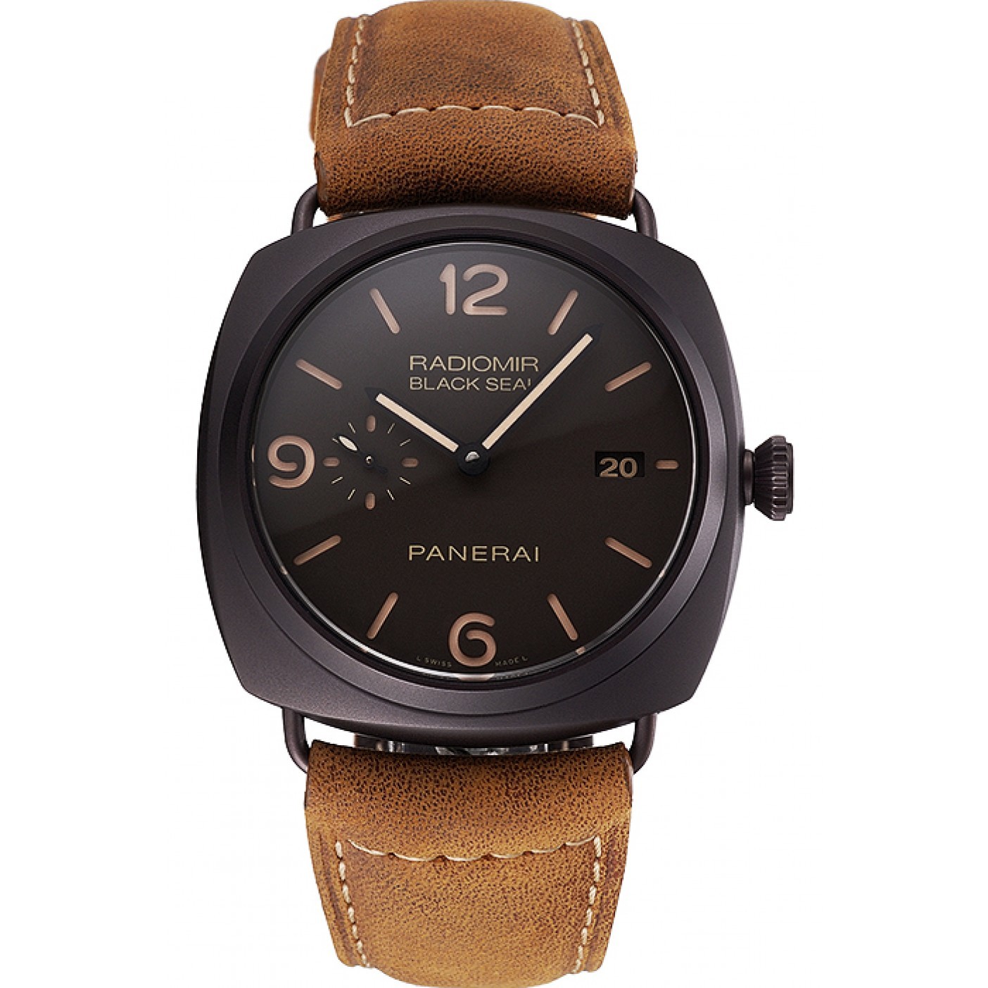 MiroTime Swiss Panerai Radiomir Black Seal Brown Dial Black Case Brown Leather Strap