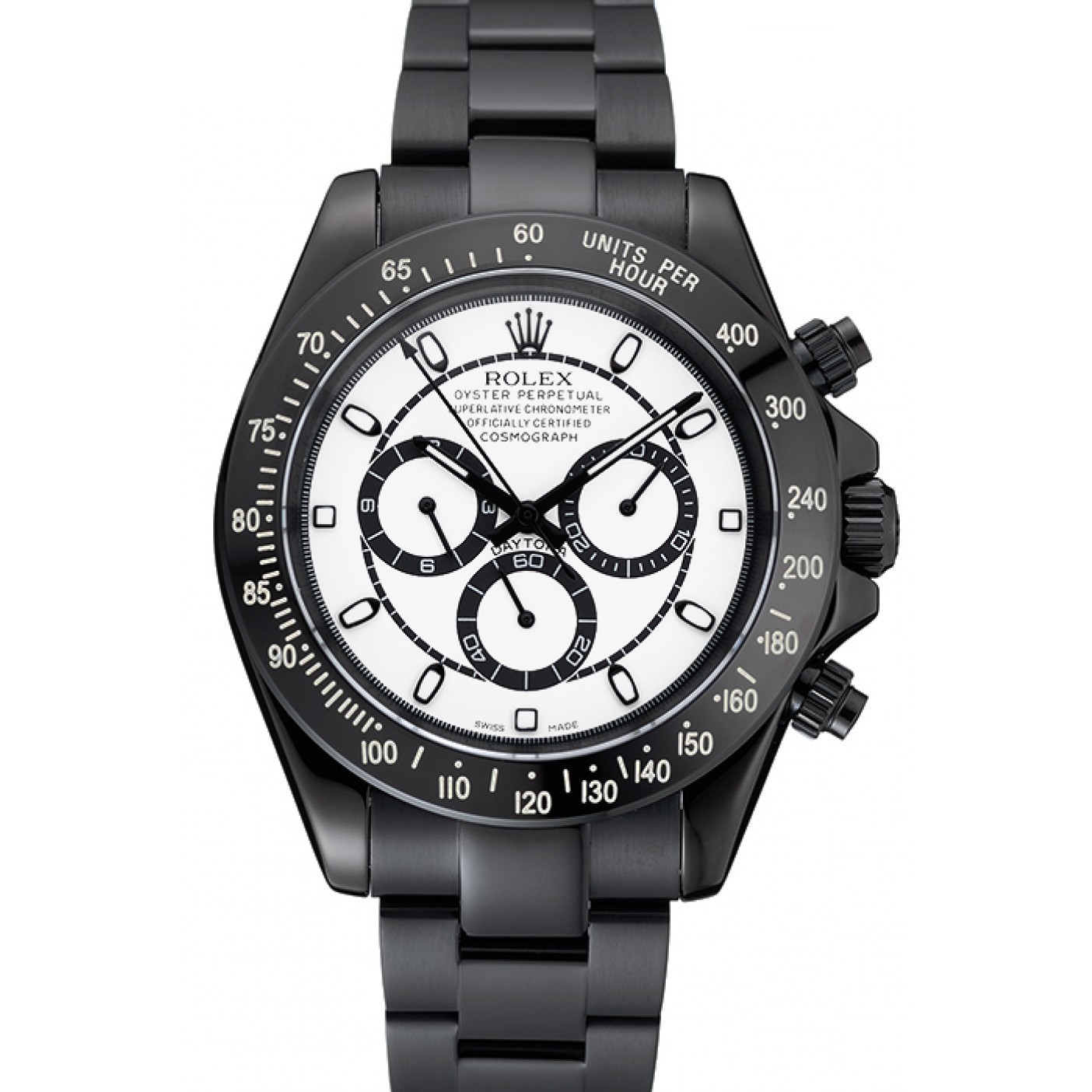 MiroTime Rolex Cosmograph Daytona White And Black Dial Black Stainless Steel Case And Bracelet 1454249