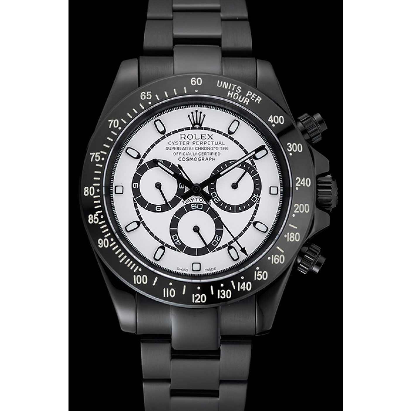 MiroTime Rolex Cosmograph Daytona White And Black Dial Black Stainless Steel Case And Bracelet 1454249