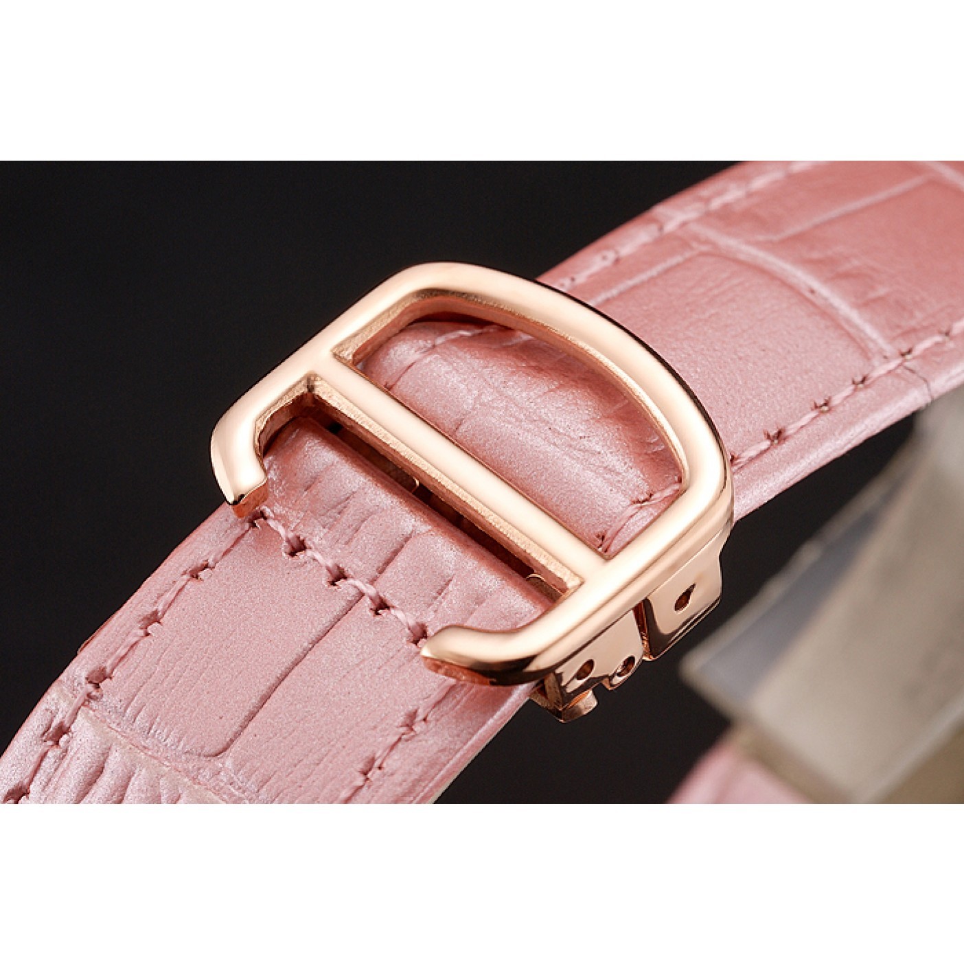 MiroTime Cartier Ronde Louis Gold Diamond Case White Dial Pink Leather Bracelet 1454007
