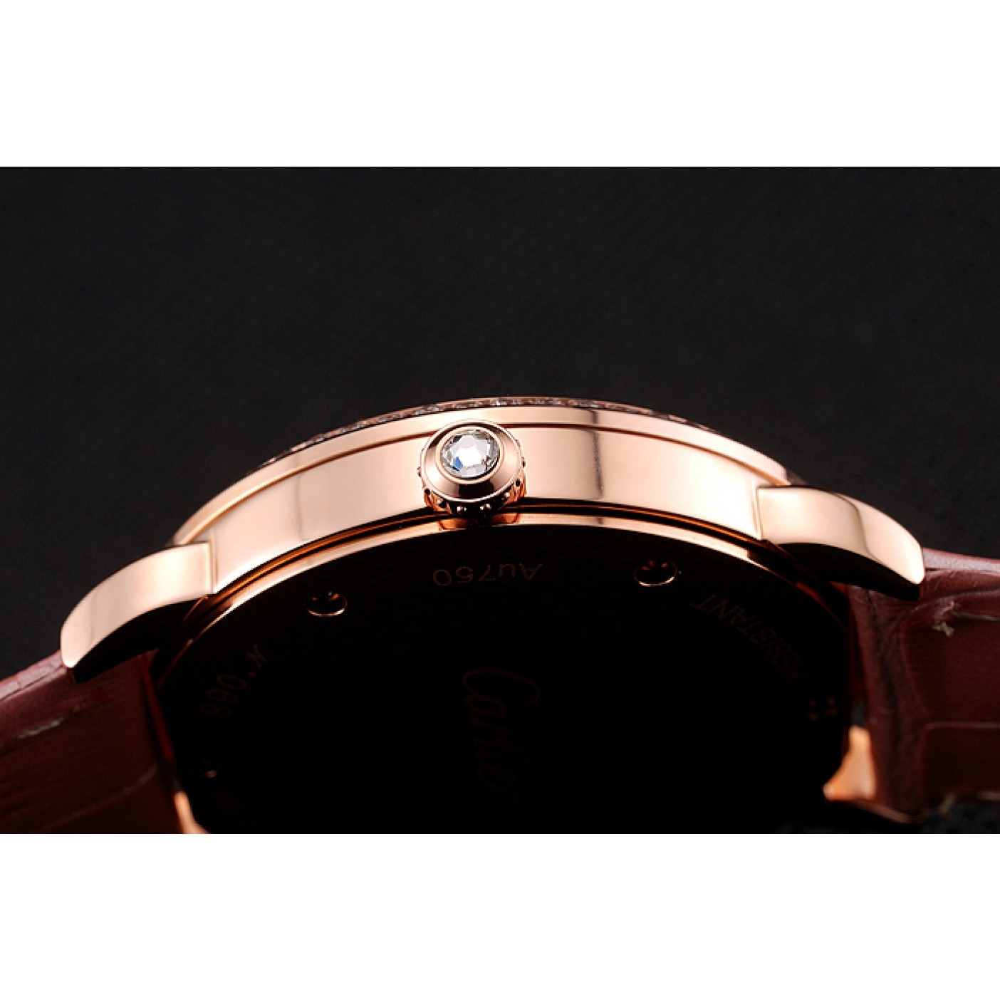 MiroTime Cartier Ronde Louis Gold Diamond Case White Dial Pink Leather Bracelet 1454007
