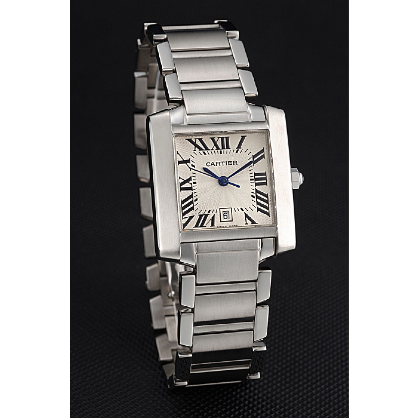 MiroTime Swiss Cartier Tank Francaise Steel Case White Dial Roman Numerals Stainless Steel Bracelet 622649