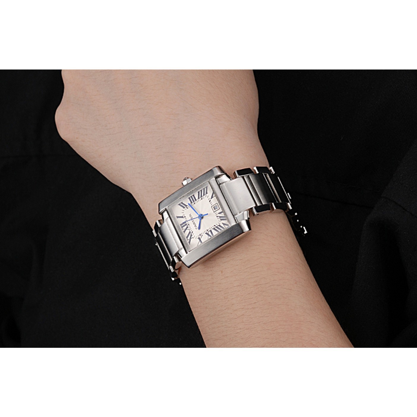 MiroTime Swiss Cartier Tank Francaise Steel Case White Dial Roman Numerals Stainless Steel Bracelet 622649