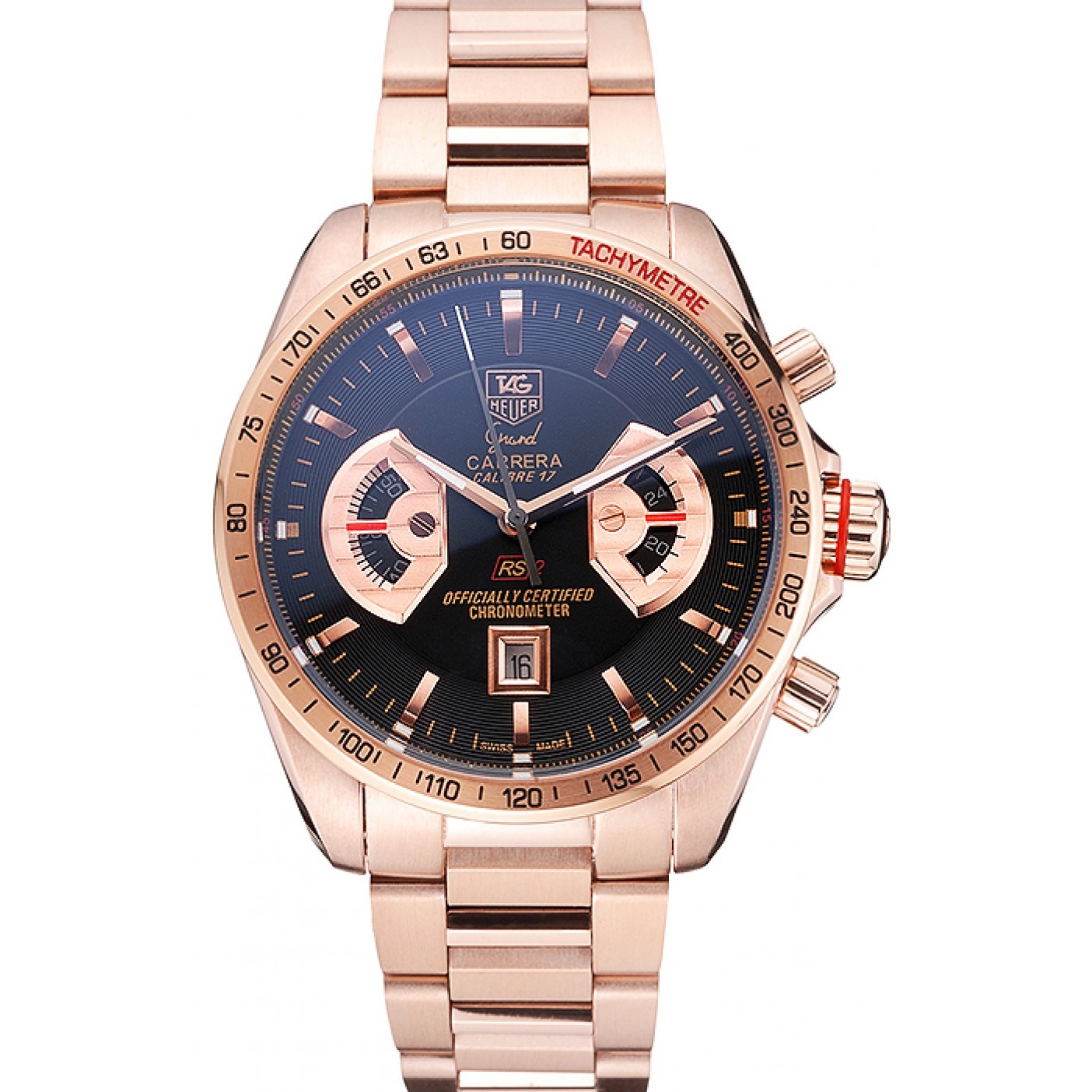 MiroTime Tag Heuer Grand Carrera Rose Gold Bracelet Black Dial 801438
